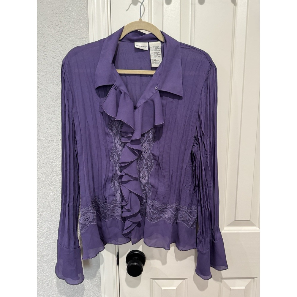 Y2K VTG Top Ruffle Tuxedo Vampire Poet Pirate Whimsy Punk Goth Fairy Purple XL